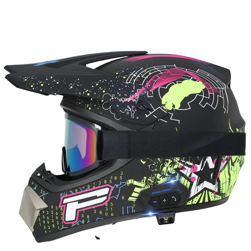 Motorcycle Helmet with Bluetooth Headset | Cutting-edge Motor Cross Helmet - Stay Connected & Protected